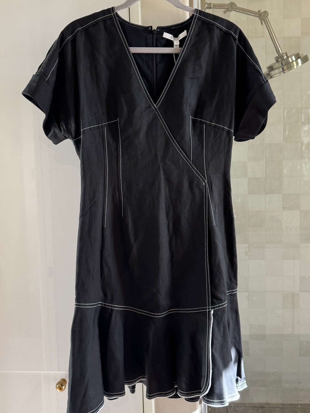 NWT Derek Lam 10 Crosby- Surplice-Neck Short Sleeve Faux Wrap Dress, Sz 8